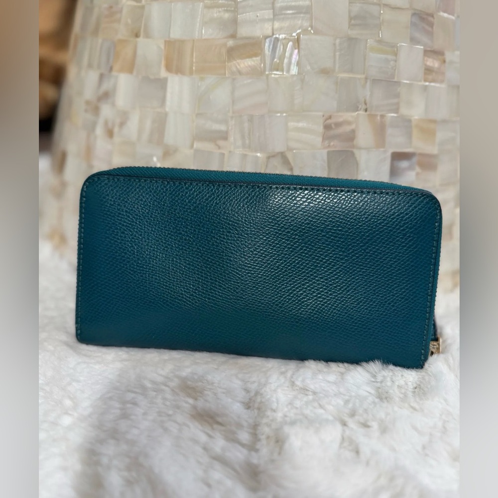 Coach teal leather long zippy wallet - Picture 2 of 9